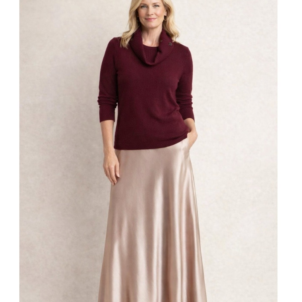 Nordstrom 100% Cashmere Burgundy Red Cowl Neck Sweater Holiday Classic Luxury
